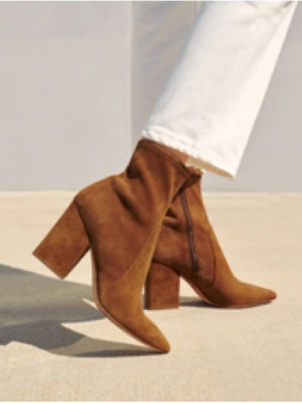 Loeffler Randall Chestnut Suede Pointed Toe Block Heel Ankle Boots